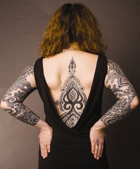 back tattoo design for women full back work and arm sleeves