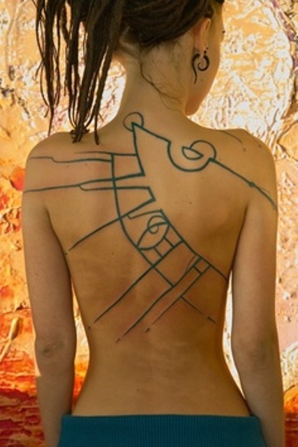 back tattoo design for women funky bluish abstraction