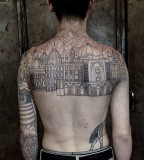 big landmark tattoo line work by M-X-M
