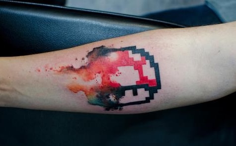 cool watercolor mario tattoo by klaim