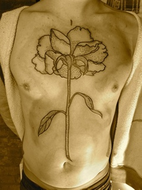 liam sparkes tattoo amazing flower on chest and stomach