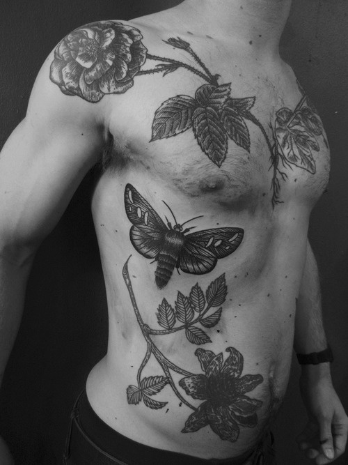 liam sparkes tattoo beautiful flowers and insect