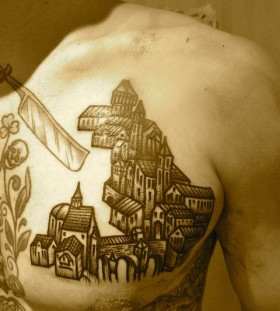 liam sparkes tattoo little village on chest