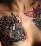 marta lipinski cat and bird chest tattoo