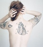modern tattoo anatomic heart and upper arms sleeves