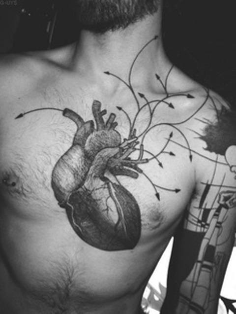 modern tattoo anatomic heart with arrows