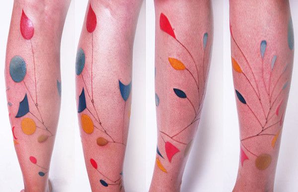 modern tattoo branch with colorful leaves