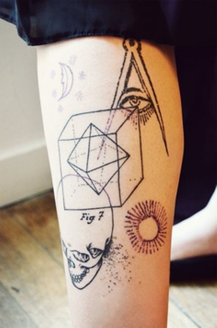 modern tattoo geometry skull and masonic eye