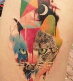 modern tattoo watercolor cat head