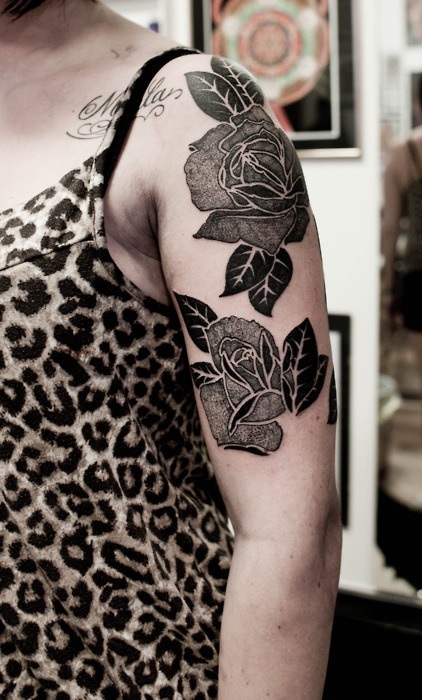 two black rose tattoos on arm by M-X-M