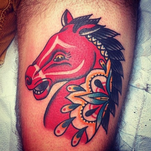 Red horse tattoo by Josh Stephens