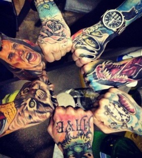 A lot of hands clock tattoo