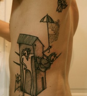 Amaizing house on human body abstract character tattoos