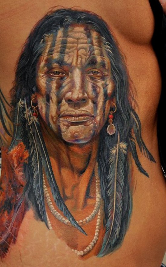 American tribal photorealistic tattoo