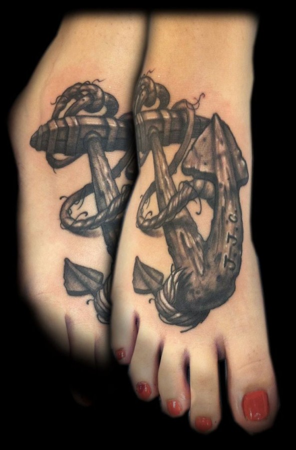 Anchor foot tattoo