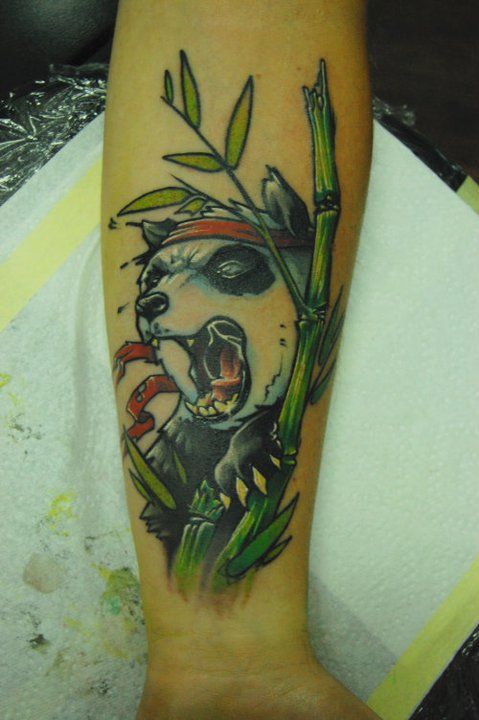 Angry panda tattoo by Jukan