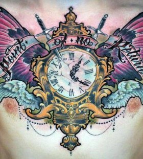 Clock chest tattoo