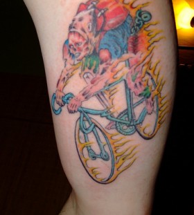 Colorful biker tattoo