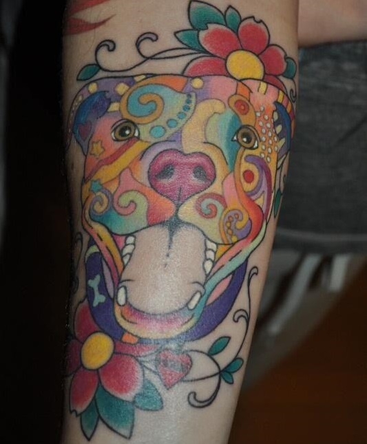 Colorful dog tattoo