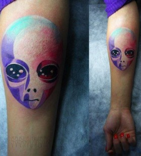 Colorful hand alien tattoo