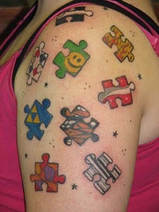 Colorful puzzle tattoo