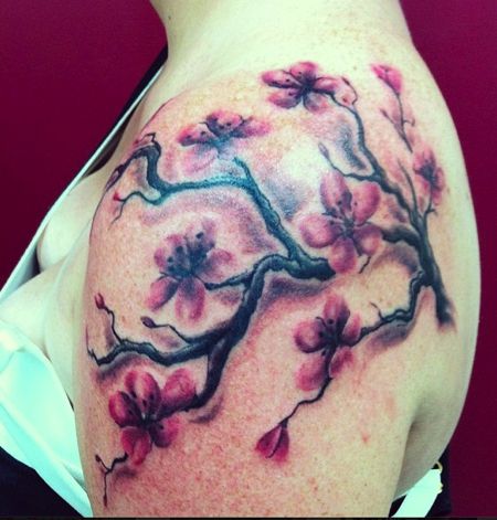 Colorful tree tattoo by Mel Wink