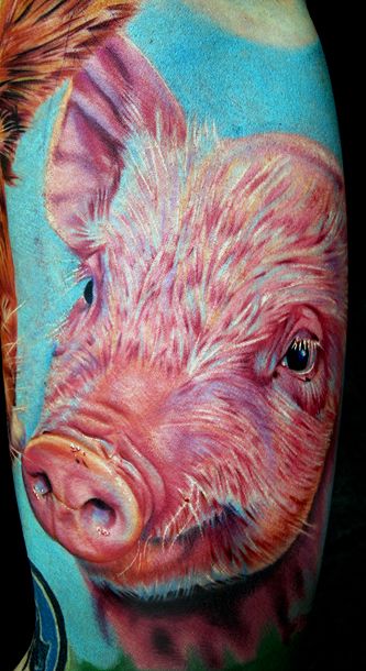 Cute pig photorealistic tattoo