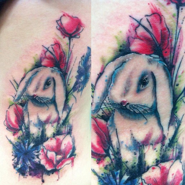 Cute rabbit tattoo by Mel Wink