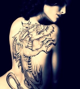 Dragon tattoo back and white for girl