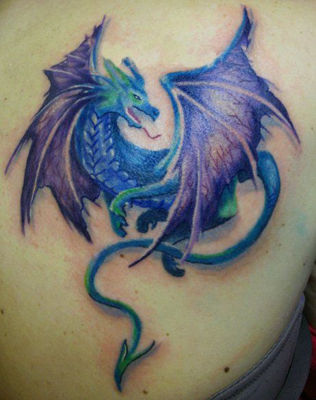 Dragon tattoo  green smiling dragon