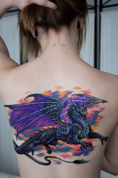 Dragon tattoo violet on the back