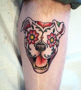 Flowers and dog tattoo