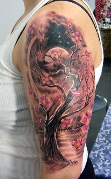 Flowers and moonlight tattoo by Zhivko Baychev