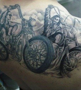 Full back biker tattoo