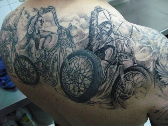 Full back biker tattoo