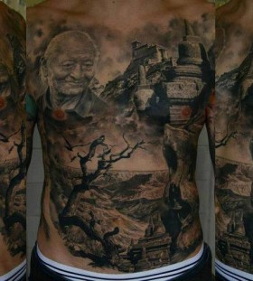 Gorgeous town chest tattoo