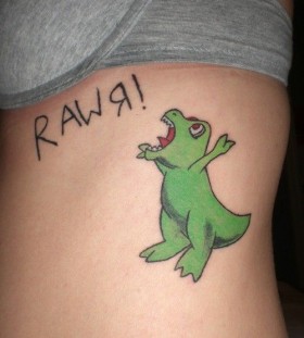 Green dinosaurs cartoon tattoos