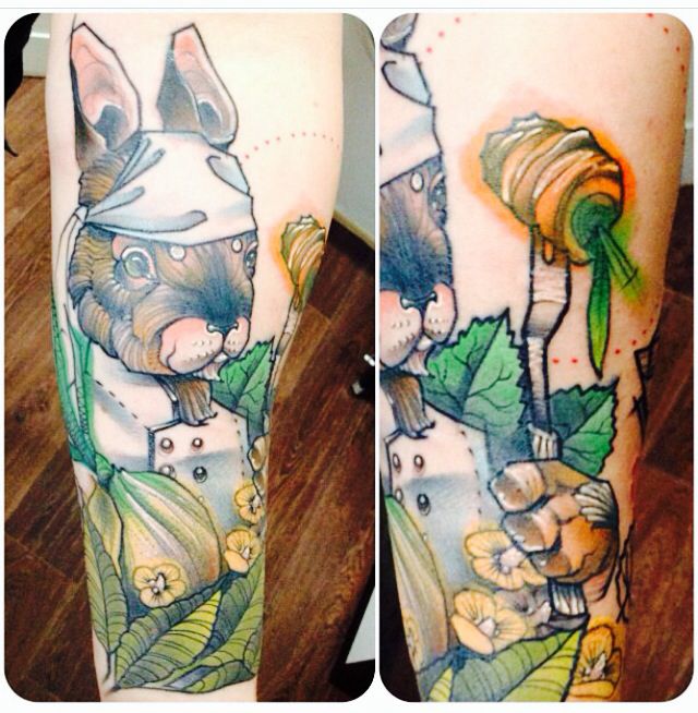 Lovely rabbit tattoo by Jukan