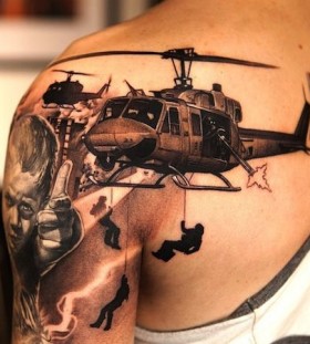 Plane and soldier photorealistic tattoo