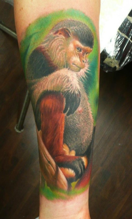 Pretty monkey tattoo by Zhivko Baychev