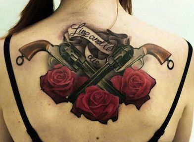 Red roses and guns tattoo