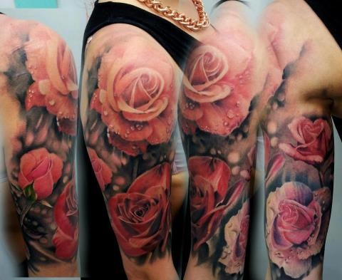 Red roses photorealistic tattoo