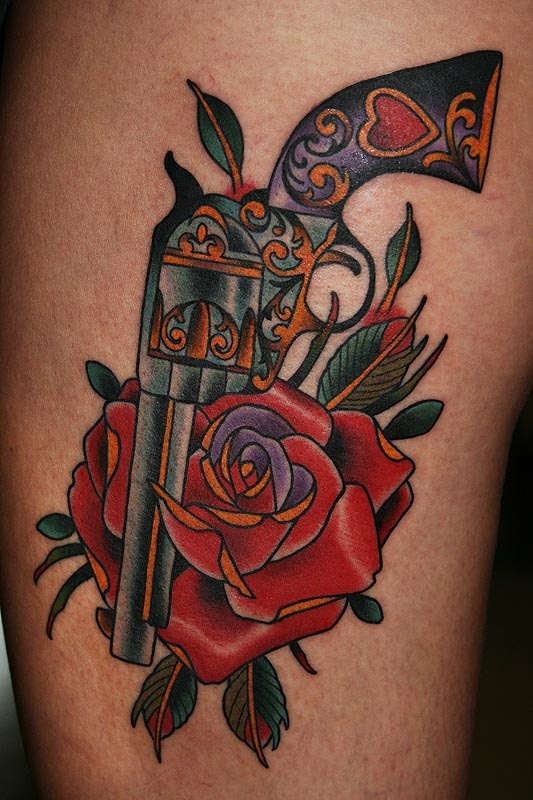 Rose and guns tattoo