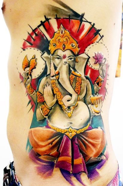 bright color animal tattoos budda