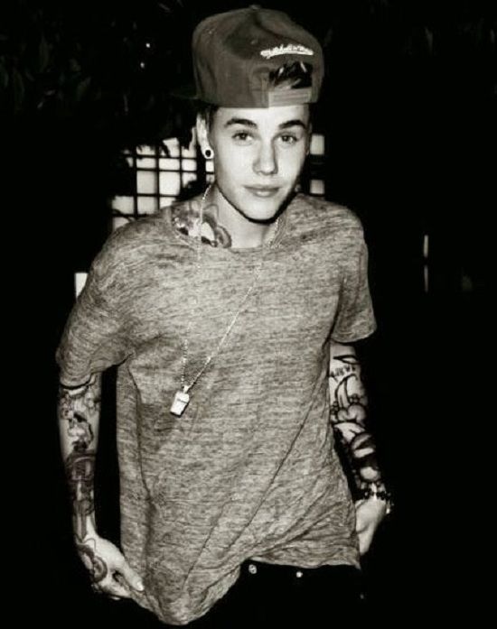 justin bieber tattoo black and white photo