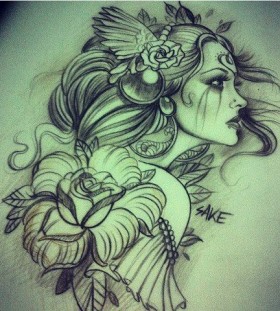 sake girl tattoo sketch