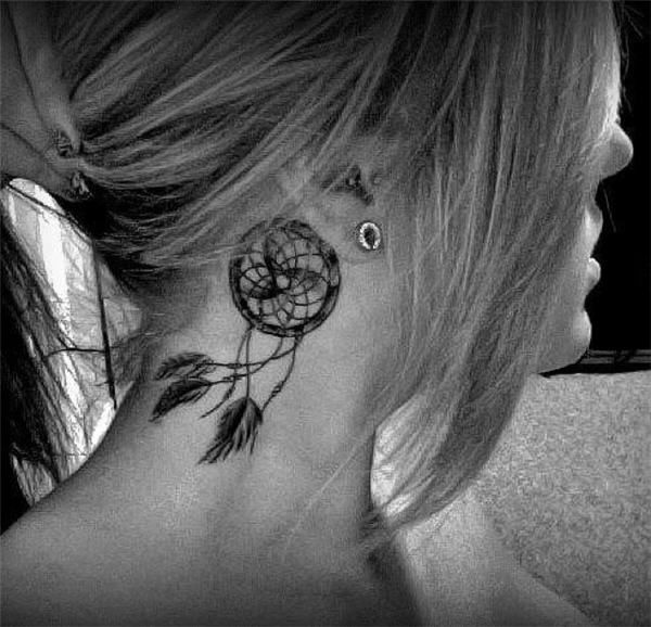 small Dreamcatcher Tattoo ear placement