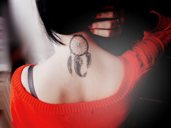 small Dreamcatcher Tattoo neck