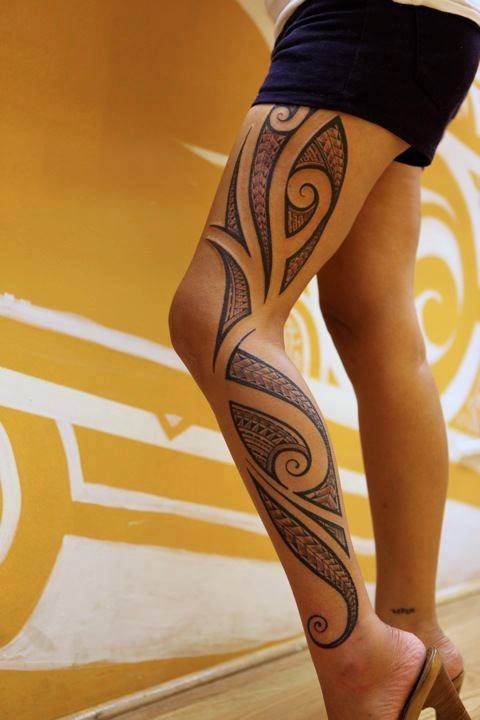 tribal tattoo for girl on leg