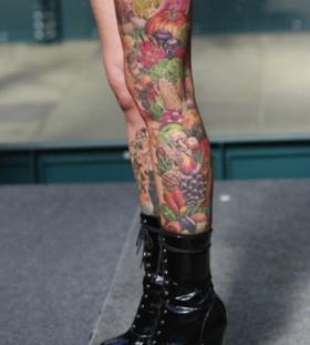 vegetable tattoo and fruit legs